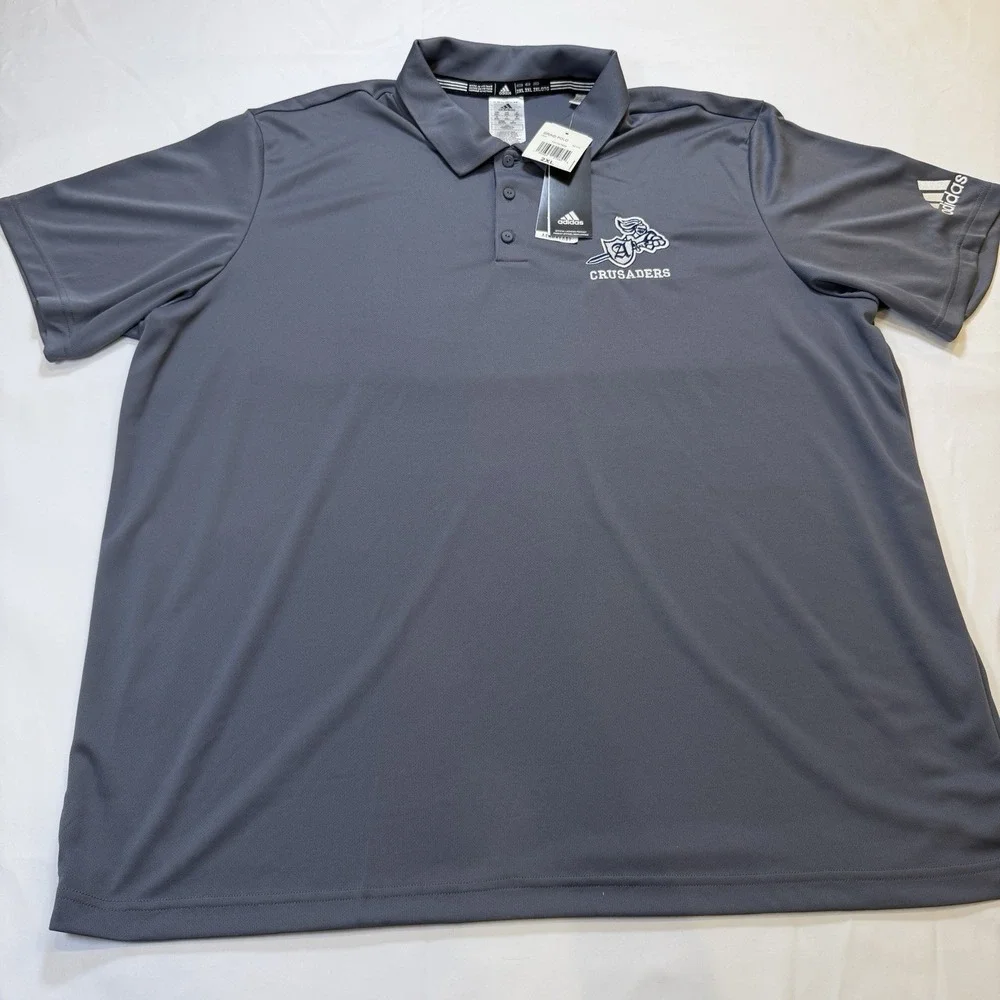 Adidas Aeroredy Polo Golf Shirt Gray Plus Size 2XL Collared‎ NWT Crusaders Logo